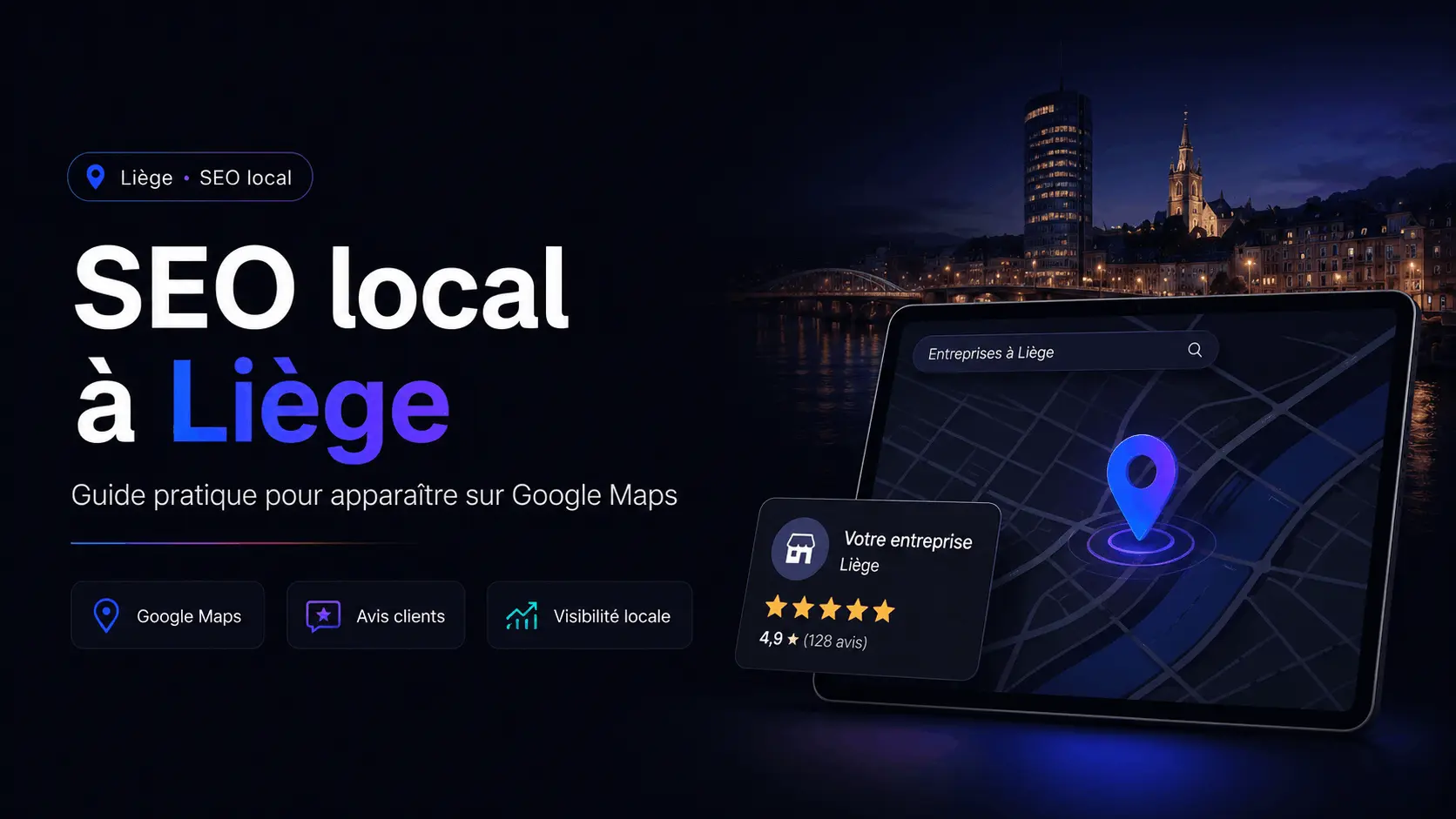 Guide SEO local à Liège avec Google Maps, fiche établissement et résultats de recherche géolocalisés