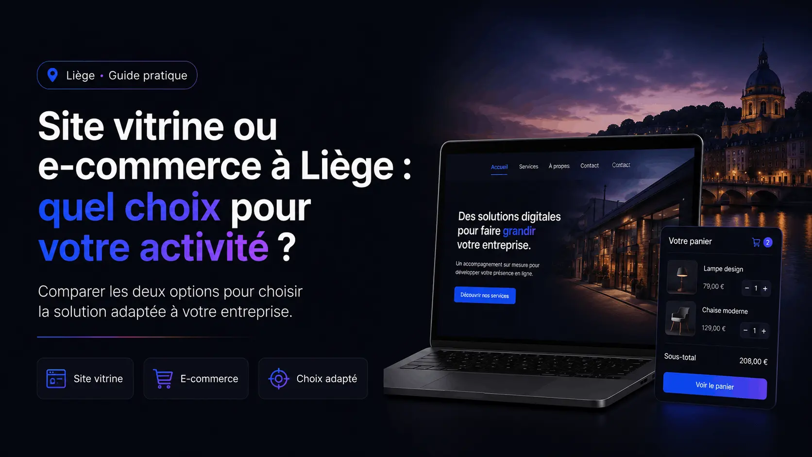 Comparatif site vitrine et e-commerce pour commerçants et indépendants à Liège